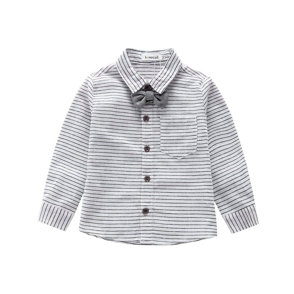 Newborn baby clothes children clothing gentleman baby boy grey striped shirt+overalls fashion baby boy clothes newborn clothes - Here Comes A Baby