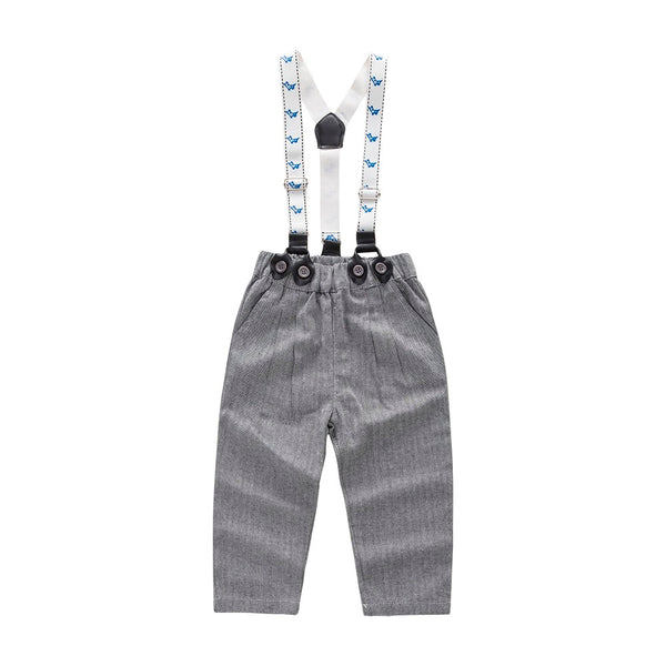 Newborn baby clothes children clothing gentleman baby boy grey striped shirt+overalls fashion baby boy clothes newborn clothes - Here Comes A Baby