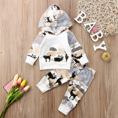 2018 Autumn Spring Baby Clothing Toddler Kids Baby Boys Warm Hooded Tops Deer Pants Leggings Sport Outfits Tracksuit Clothes Set - Here Comes A Baby